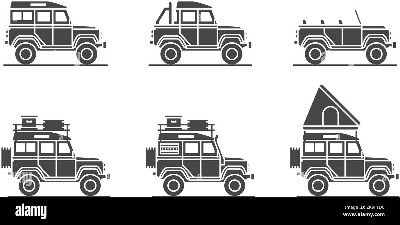 Divers vieux véhicules tout-terrain britanniques Illustration de Vecteur