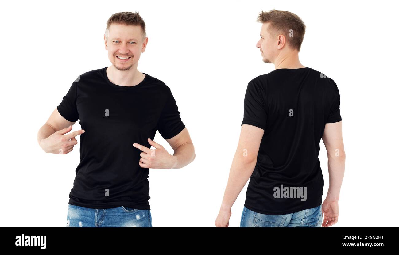 Jeune homme attrayant dans un t-shirt noir Banque D'Images