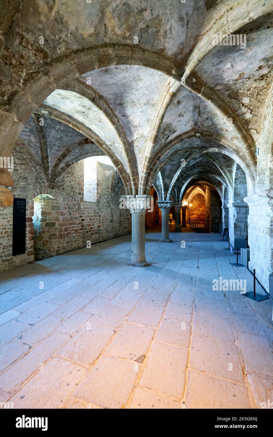 Mont Saint Michel Normandie France. L'intérieur de l'abbaye. Programme des Moines Banque D'Images