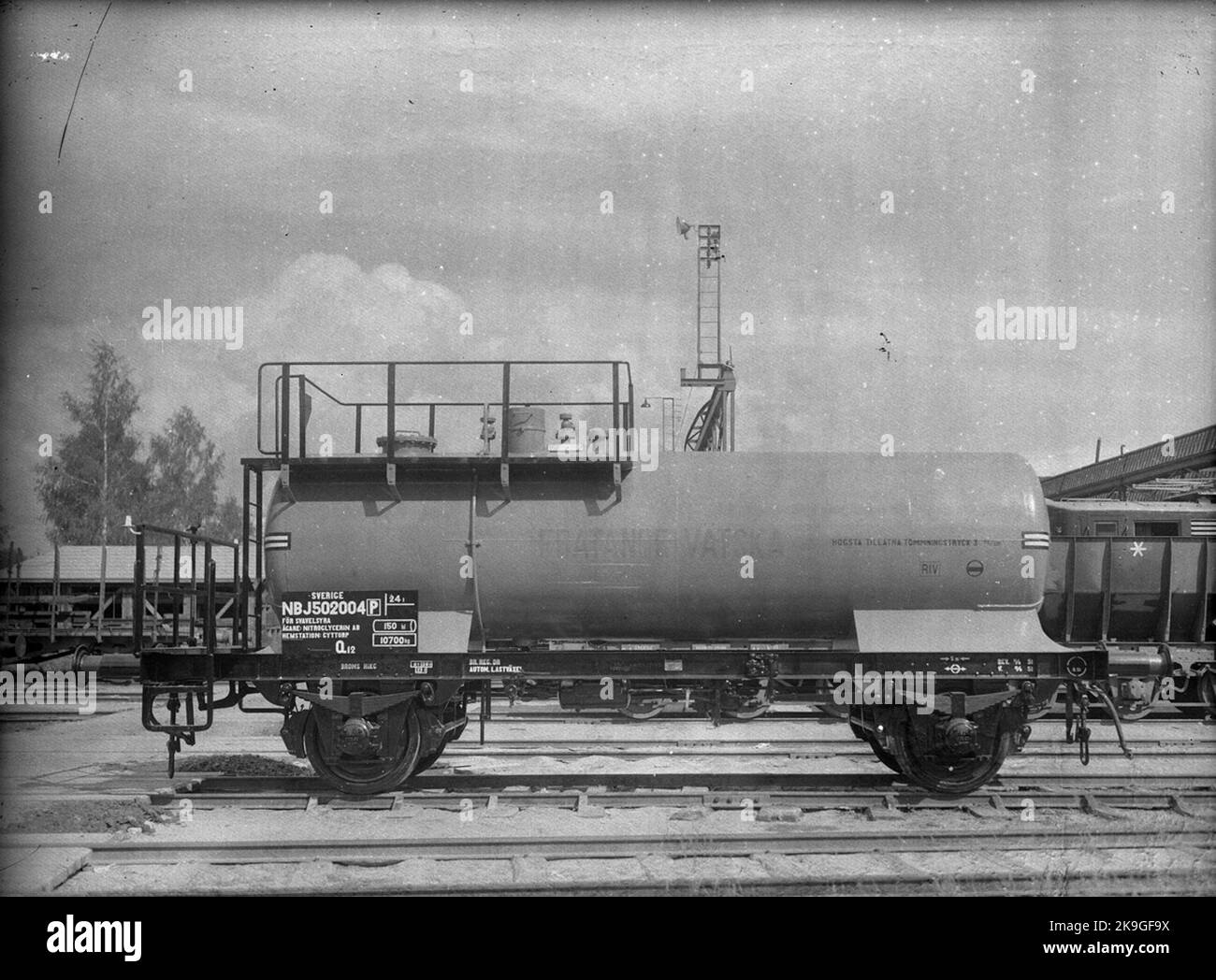Chemin de fer de Nora Bergslags, NBJ Q12 502004. Sirop avec réservoir en aluminium pour acide nitrique. Banque D'Images