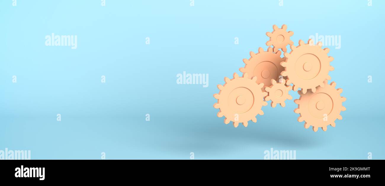 Concept de processus métier : Gears engage. Format de bannière Web Banque D'Images