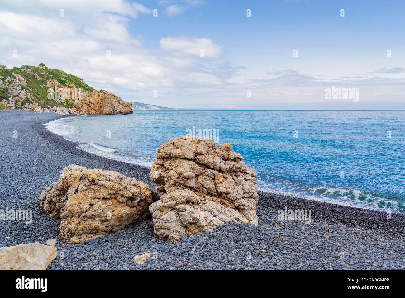 La célèbre plage de Mavra Volia sur l'île grecque de Chios en Grèce Banque D'Images