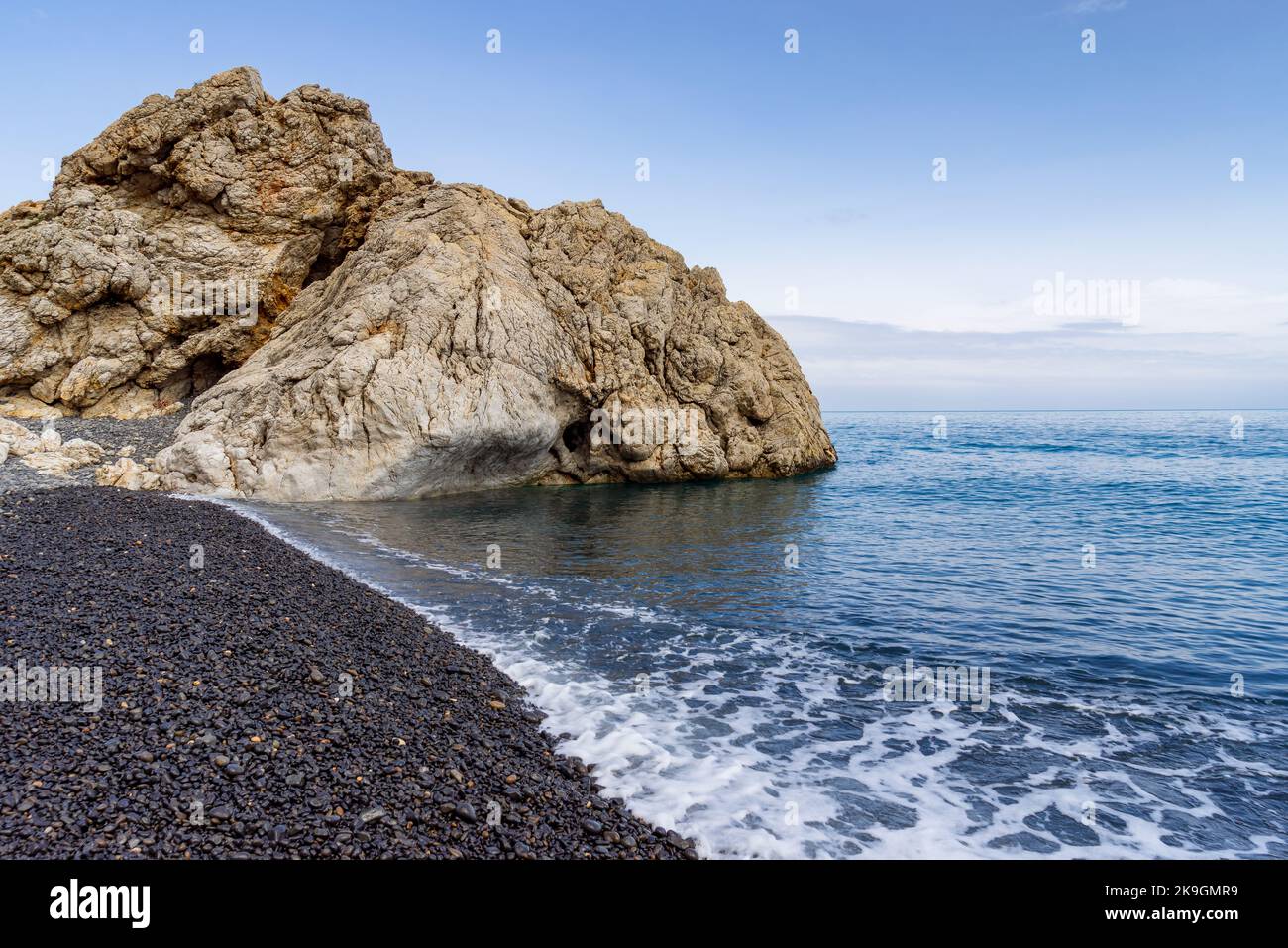 La célèbre plage de Mavra Volia sur l'île grecque de Chios en Grèce Banque D'Images