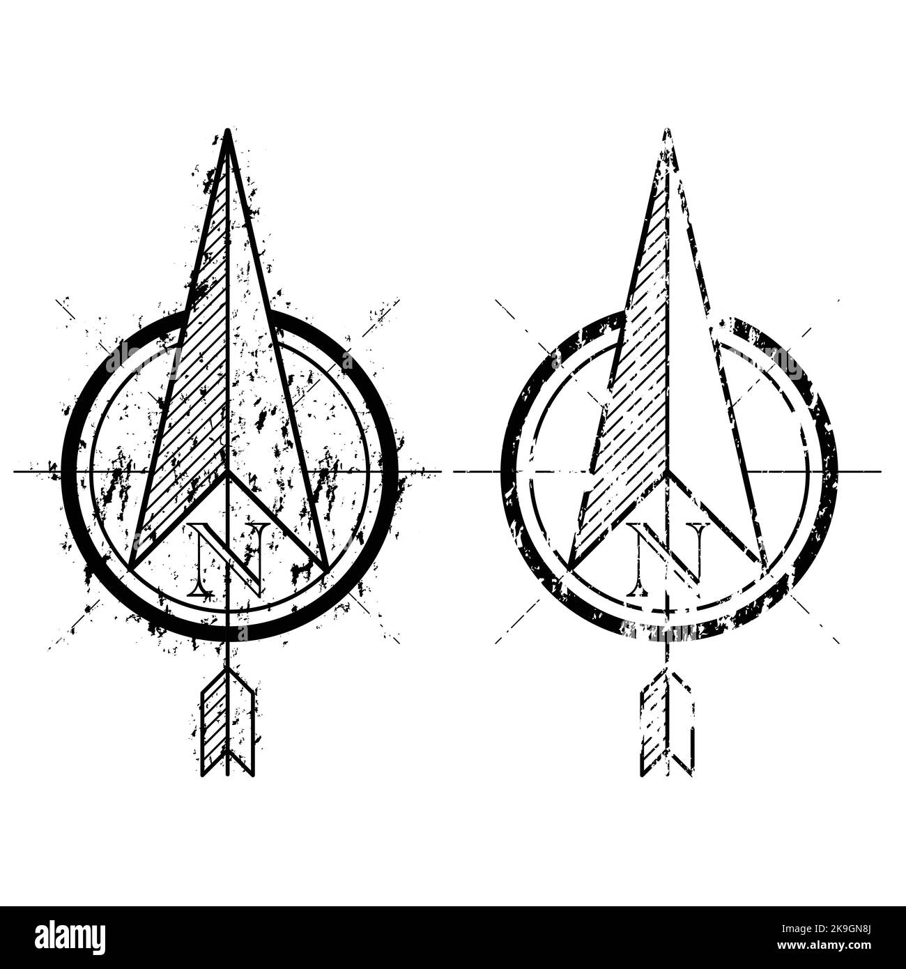 Flèches du compas de grunge nord définies Illustration de Vecteur