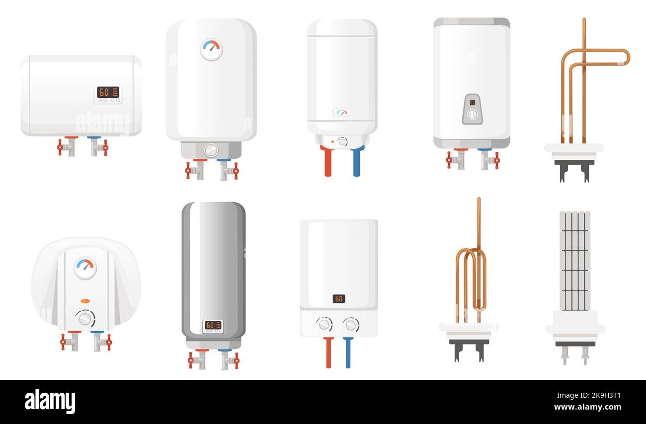 Ensemble de chauffe-eau moderne avec commandes analogiques et numériques illustration vectorielle isolée sur fond blanc Illustration de Vecteur