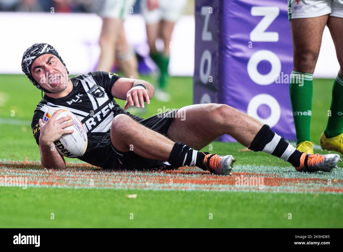 Leeds, Royaume-Uni. 28th octobre 2022 - coupe du monde de rugby coupe Nouvelle-Zélande contre l'Irlande au stade Headingley, Leeds, Royaume-Uni - Jahrome Hughes de Nouvelle-Zélande a Try Credit: Dean Williams/Alamy Live News Banque D'Images