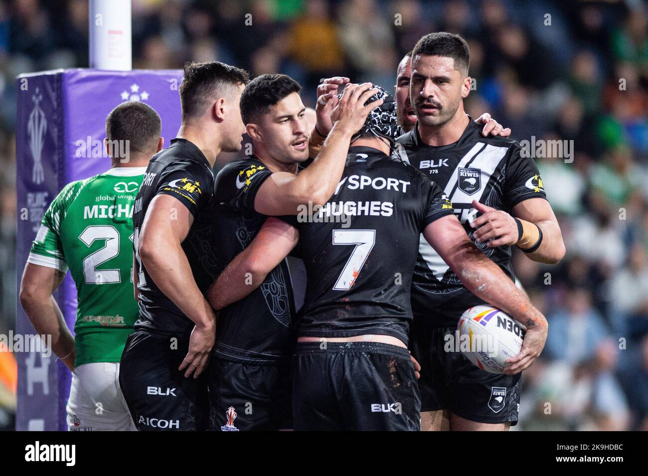 Leeds, Royaume-Uni. 28th octobre 2022 - coupe du monde de rugby coupe Nouvelle-Zélande contre l'Irlande au stade Headingley, Leeds, Royaume-Uni - Jahrome Hughes de Nouvelle-Zélande célèbre un crédit d'essai: Dean Williams/Alay Live News Banque D'Images