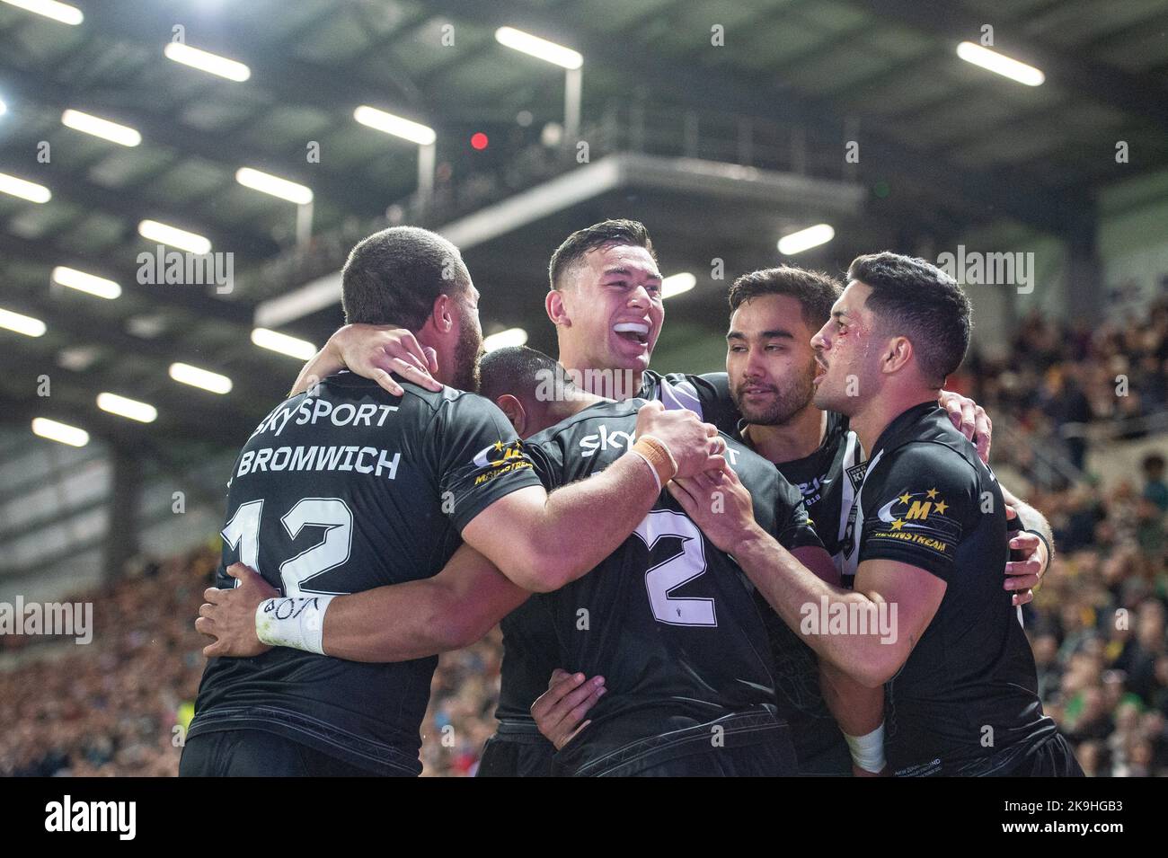Leeds, Royaume-Uni. 28th octobre 2022 - coupe du monde de rugby coupe Nouvelle-Zélande contre Irlande au Headingley Stadium, Leeds, Royaume-Uni - Ronaldo Mulitalo de Nouvelle-Zélande célèbre son essai. Crédit : Dean Williams/Alay Live News Banque D'Images