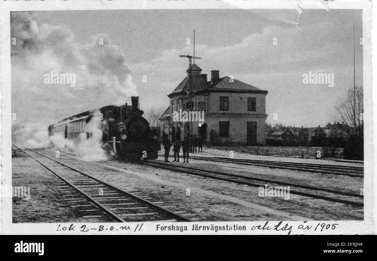 Gare de Forshaga.station construite en 1902. Le bâtiment de deux étages a été modernisé en 1946.Mal voie 891mmid chemin de fer entre Deje et Skoghall Banque D'Images