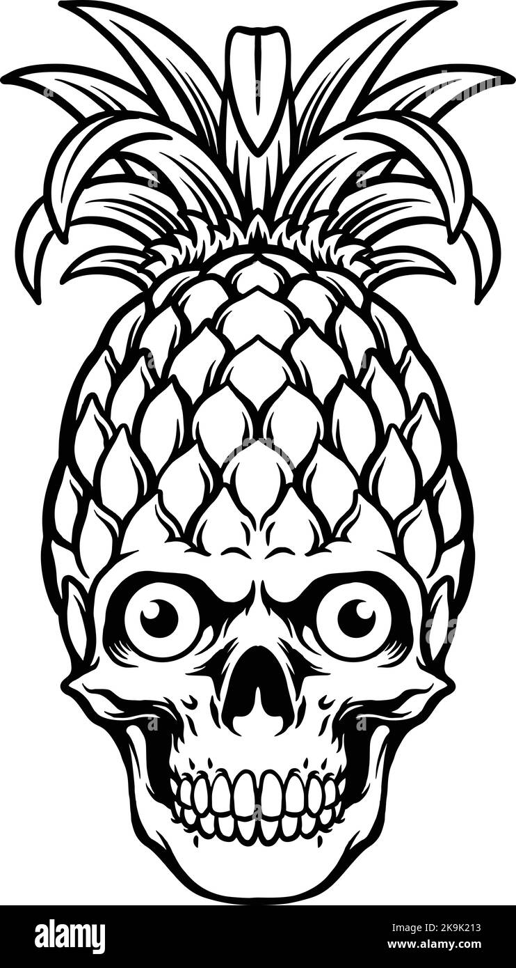 Adorable ananas Skull Outline Clipart illustrations vectorielles pour votre logo de travail, t-shirt de marchandise, autocollants et dessins d'étiquettes, poster, cartes de vœux Illustration de Vecteur