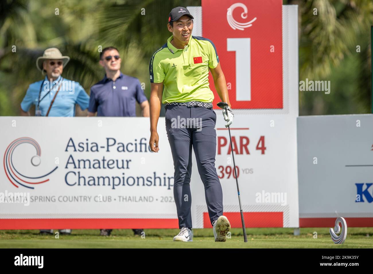 CHONBURI, THAÏLANDE - OCTOBRE 29: Bo Jin de Chine sur le premier tee au cours de la ronde 3 au Championnat amateur Asie-Pacifique 2022 au Amata Spring Country Club on 29 octobre 2022 à CHONBURI, THAÏLANDE (photo de Peter van der Klooster/Alay Live News) Banque D'Images