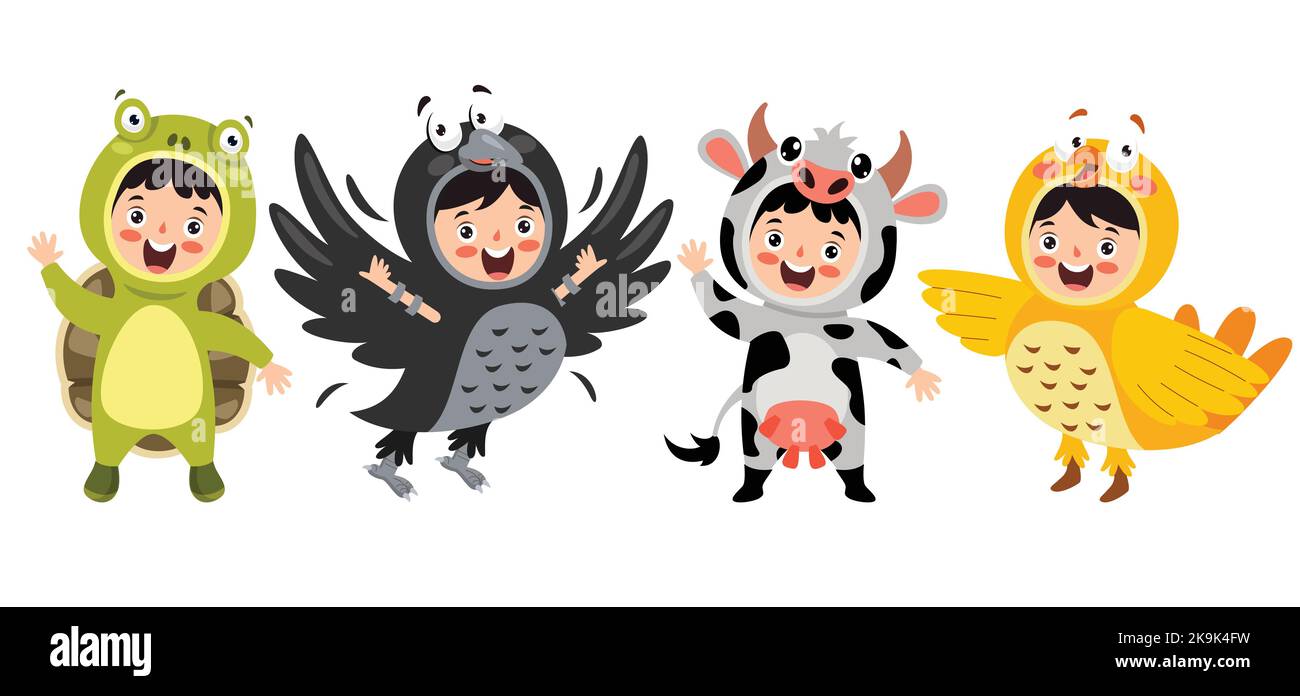 Enfants drôles portant des costumes d'animaux Illustration de Vecteur