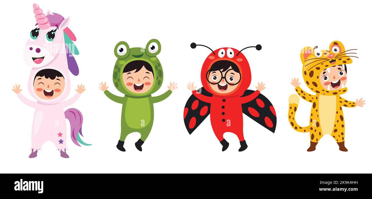 Enfants drôles portant des costumes d'animaux Illustration de Vecteur