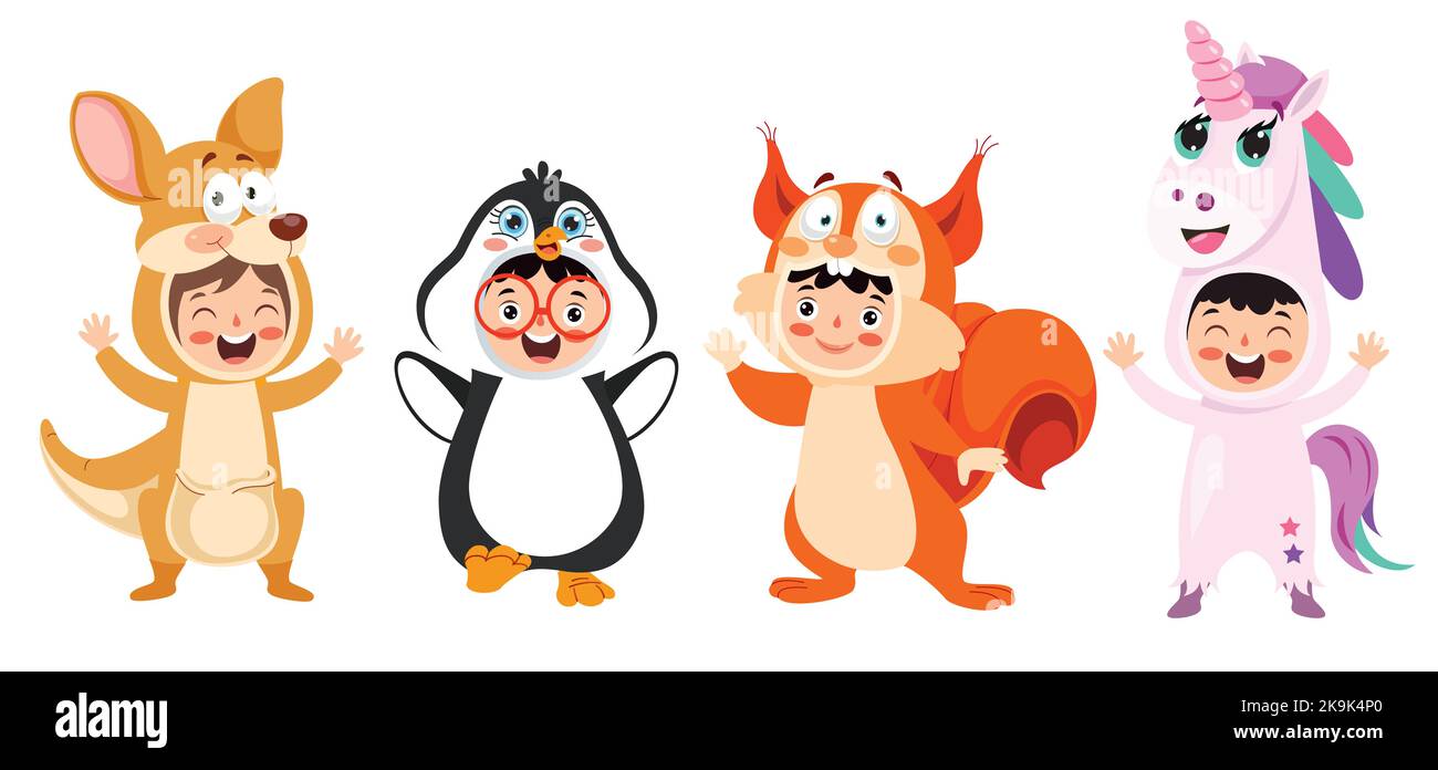 Enfants drôles portant des costumes d'animaux Illustration de Vecteur
