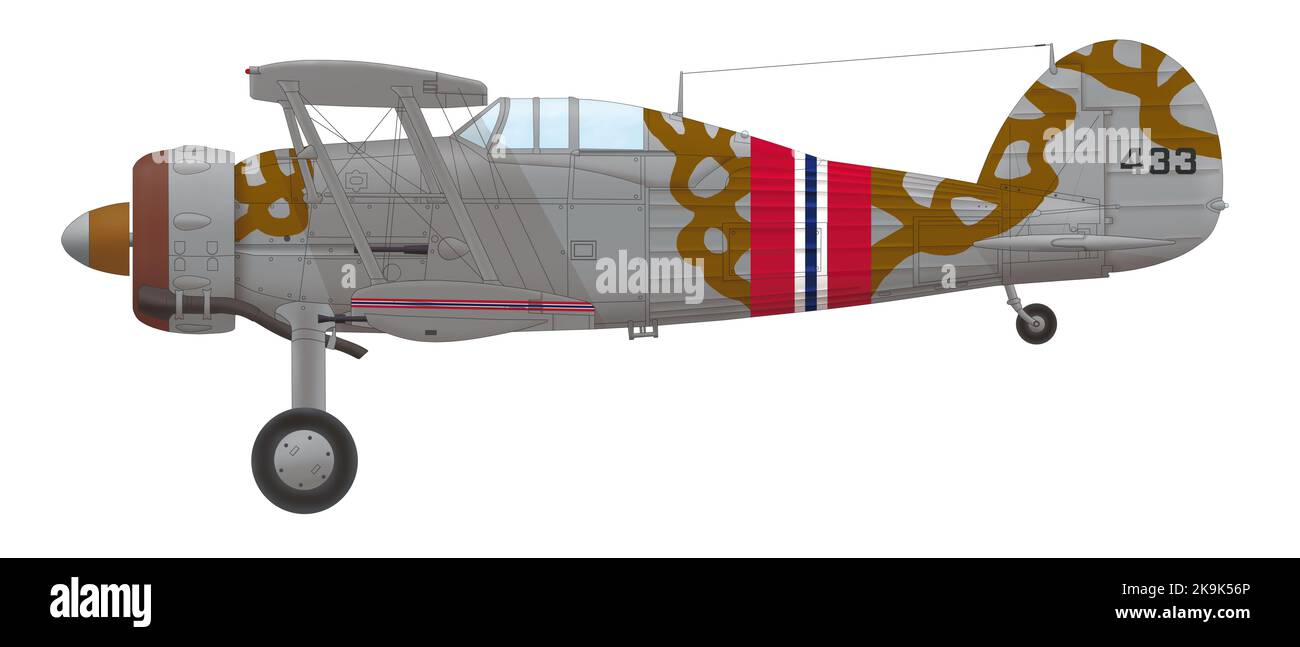 Gloster Gladiator II (433) des Jagevingen de la Royal Norwegian Air Force, aérodrome de Fornebu, avril 1940 Banque D'Images