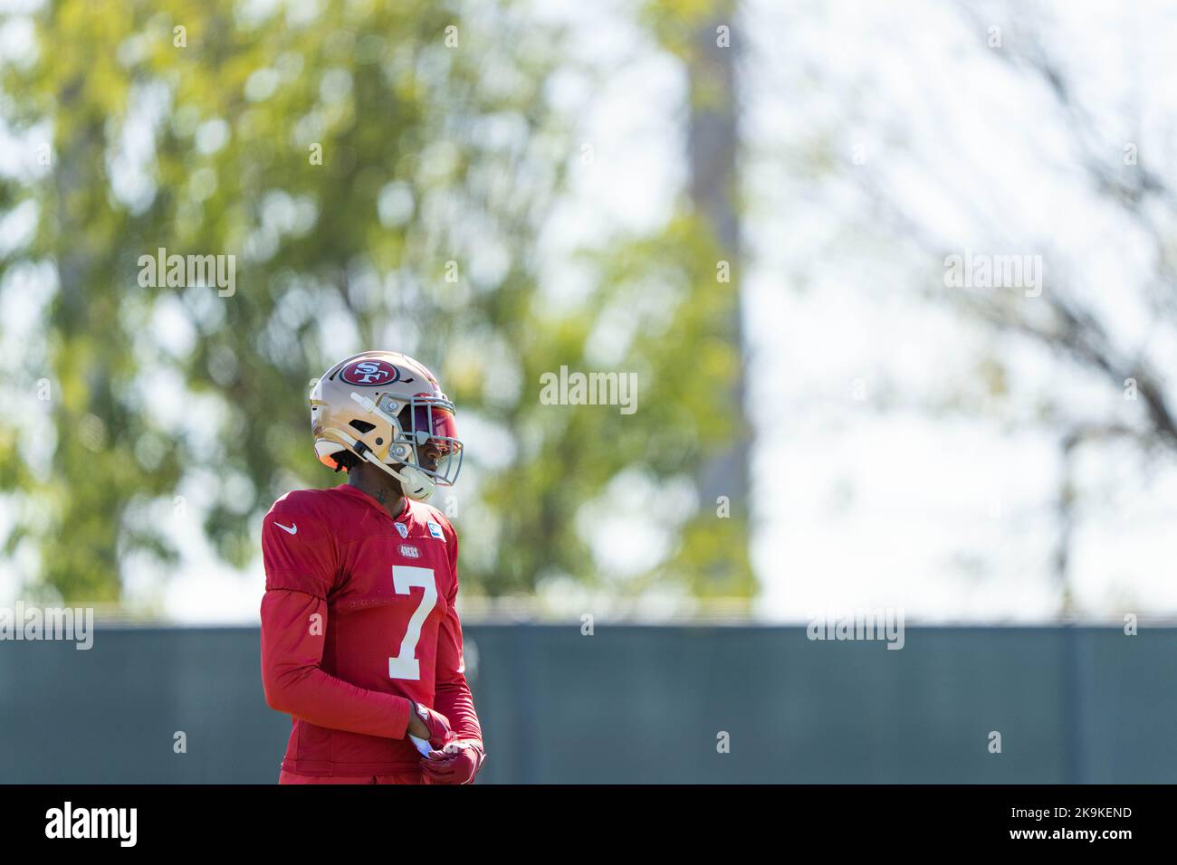 27 octobre 2022 ; Santa Clara, CALIFORNIE, États-Unis ; San Francisco 49ers cornerback Charvarius Ward (7) pendant les entraînements au SAP performance Center à côté du Levi’s Stadium. (Stan Szeto/image du sport) Banque D'Images