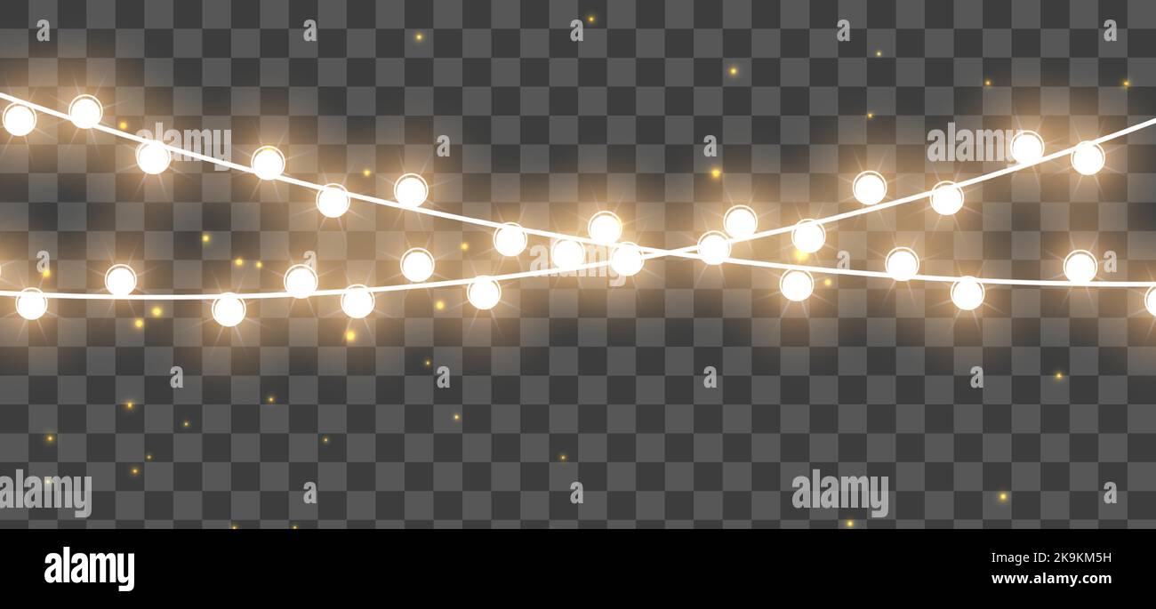 Lumières de Noël. Guirlandes de Noël. Lumière brillante pour les cartes de vœux de Noël. Guirlandes, ampoules de Noël décorations. Illustration de Vecteur