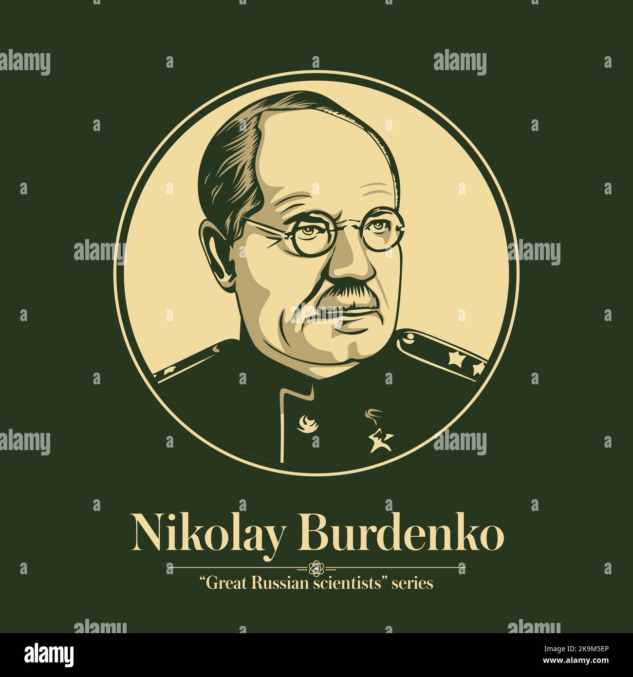 La série des grands scientifiques russes. Nikolay Burdenko était un empire russe et chirurgien soviétique, le fondateur de la neurochirurgie russe. Illustration de Vecteur