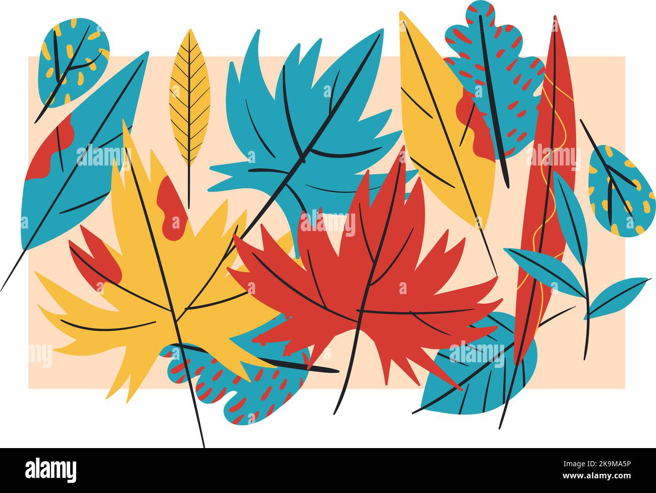 Applique feuille d'automne, illustration vectorielle plate, formes et couleurs percutantes qui exigent attention, sans couture Illustration de Vecteur