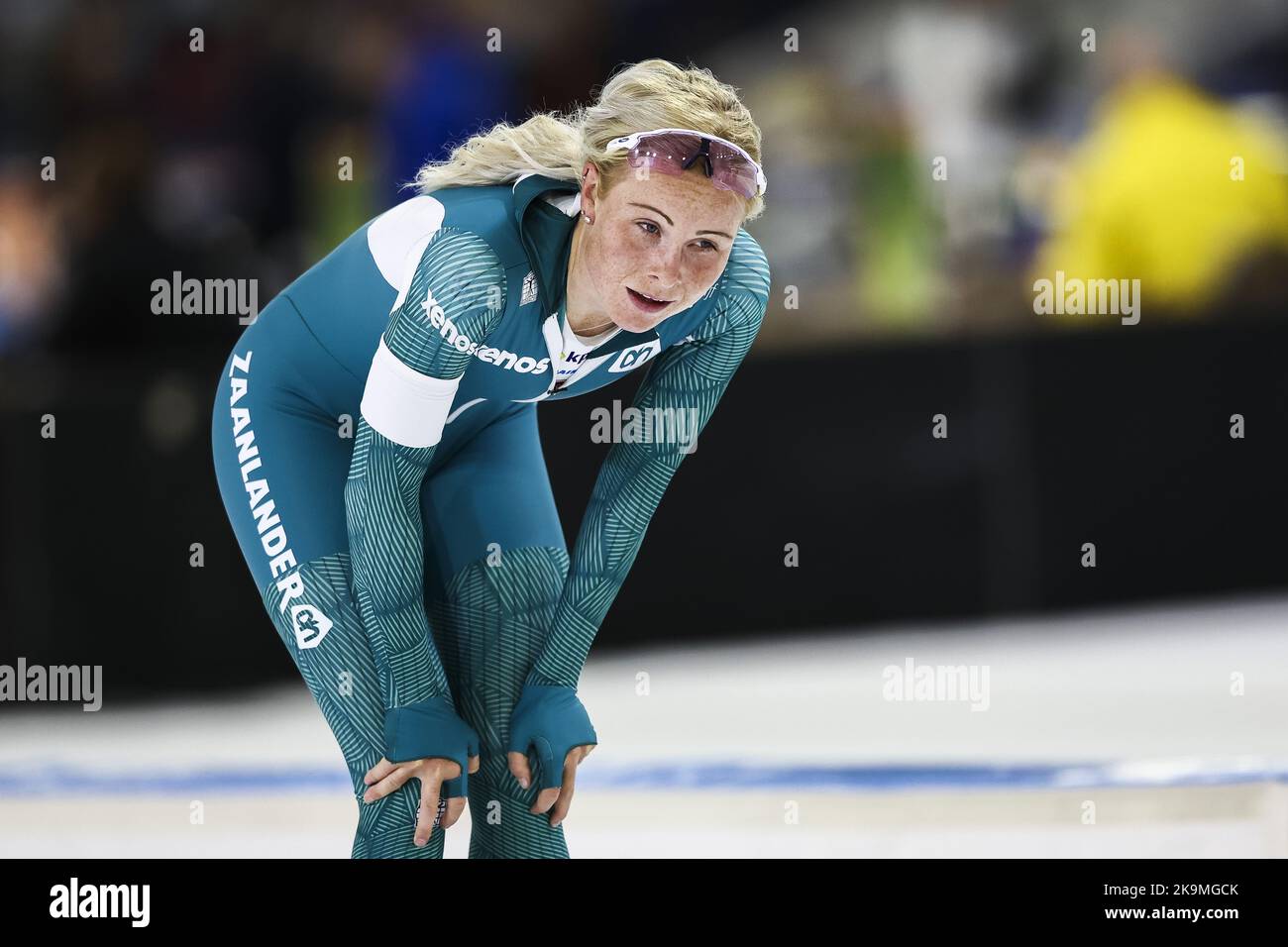 2022-10-29 15:08:04 Heerenveen - Marijke Groenewoud réagit après les 3000 mètres pendant le tournoi de qualification de coupe du monde à Thialf. ANP VINCENT JANNINK pays-bas - belgique sortie crédit: ANP/Alay Live News Banque D'Images