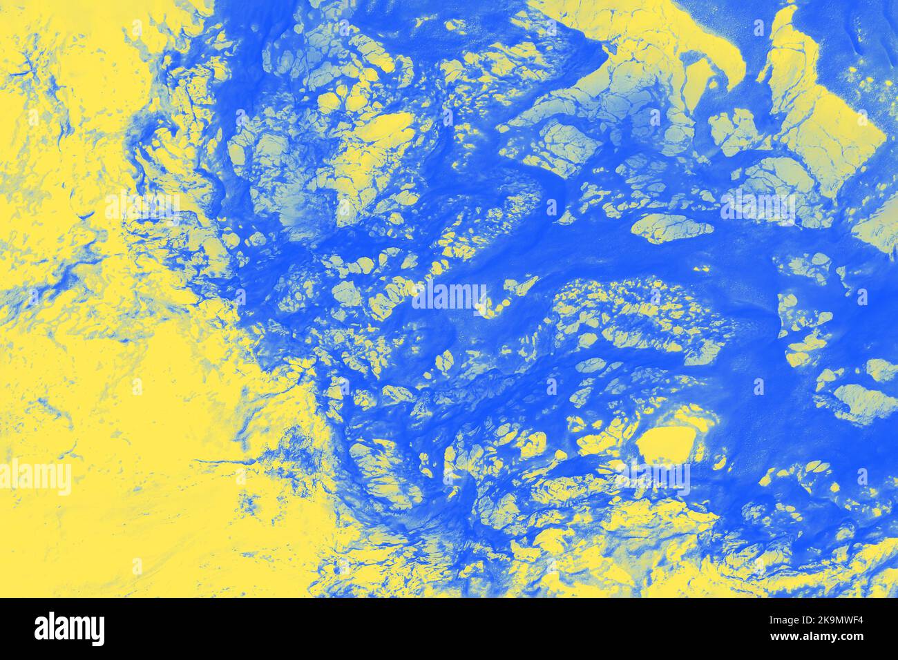Arrière-plan abstrait flou bleu et jaune comme le marbre, espace de copie Banque D'Images