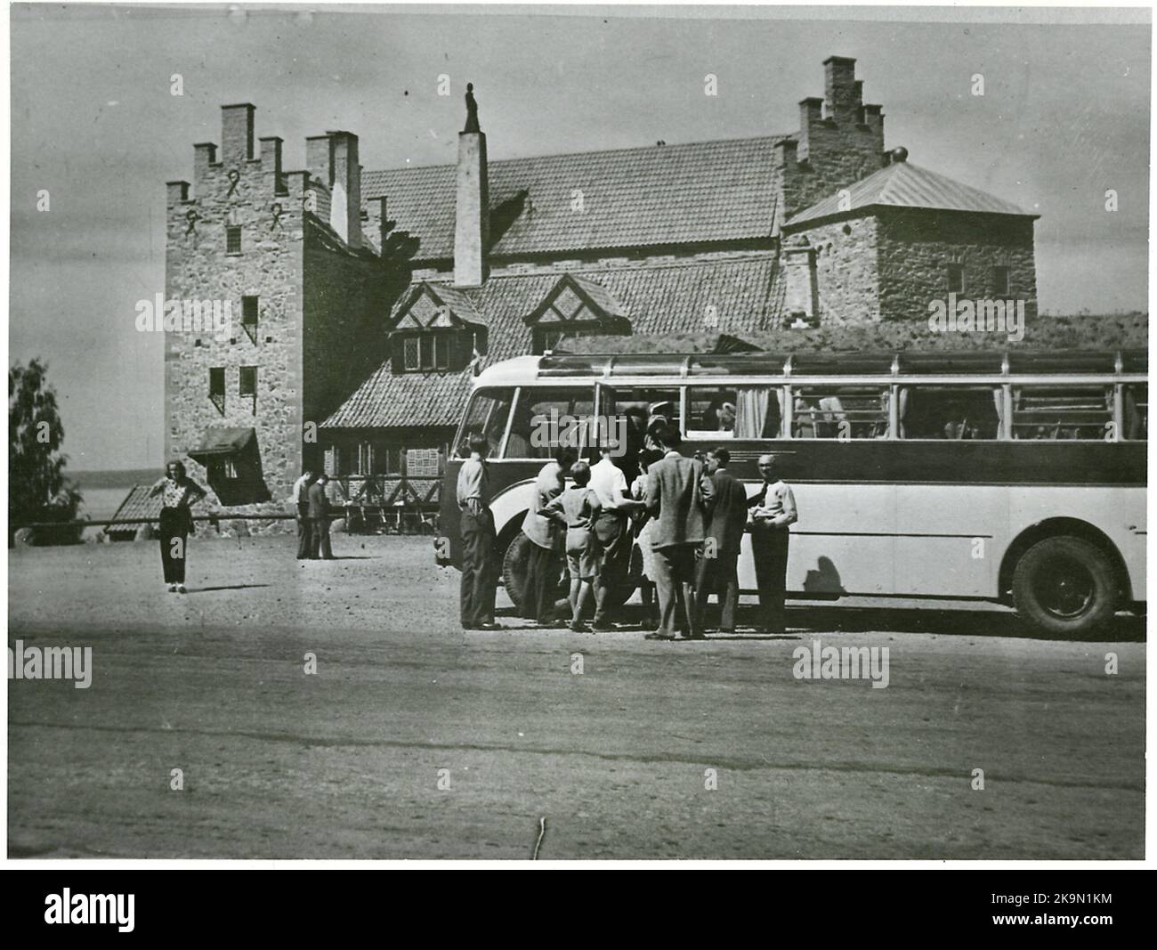 Les chemins de fer de l'État, SJ bus touristique à l'Uttern d'Or à Gränna. Banque D'Images