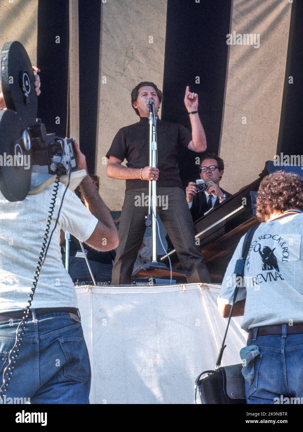 Le célèbre chanteur Jerry Lee Lewis se produit au festival Rock and Roll Revival, au Varsity Stadium, à Toronto. 13 septembre 1969. Banque D'Images