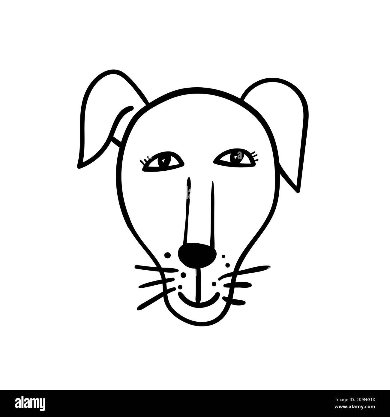 Jolie tête d'animal sur fond blanc. Illustration vectorielle du visage de chien mignon. Éléments de cahier de coloriage. Illustration de Vecteur