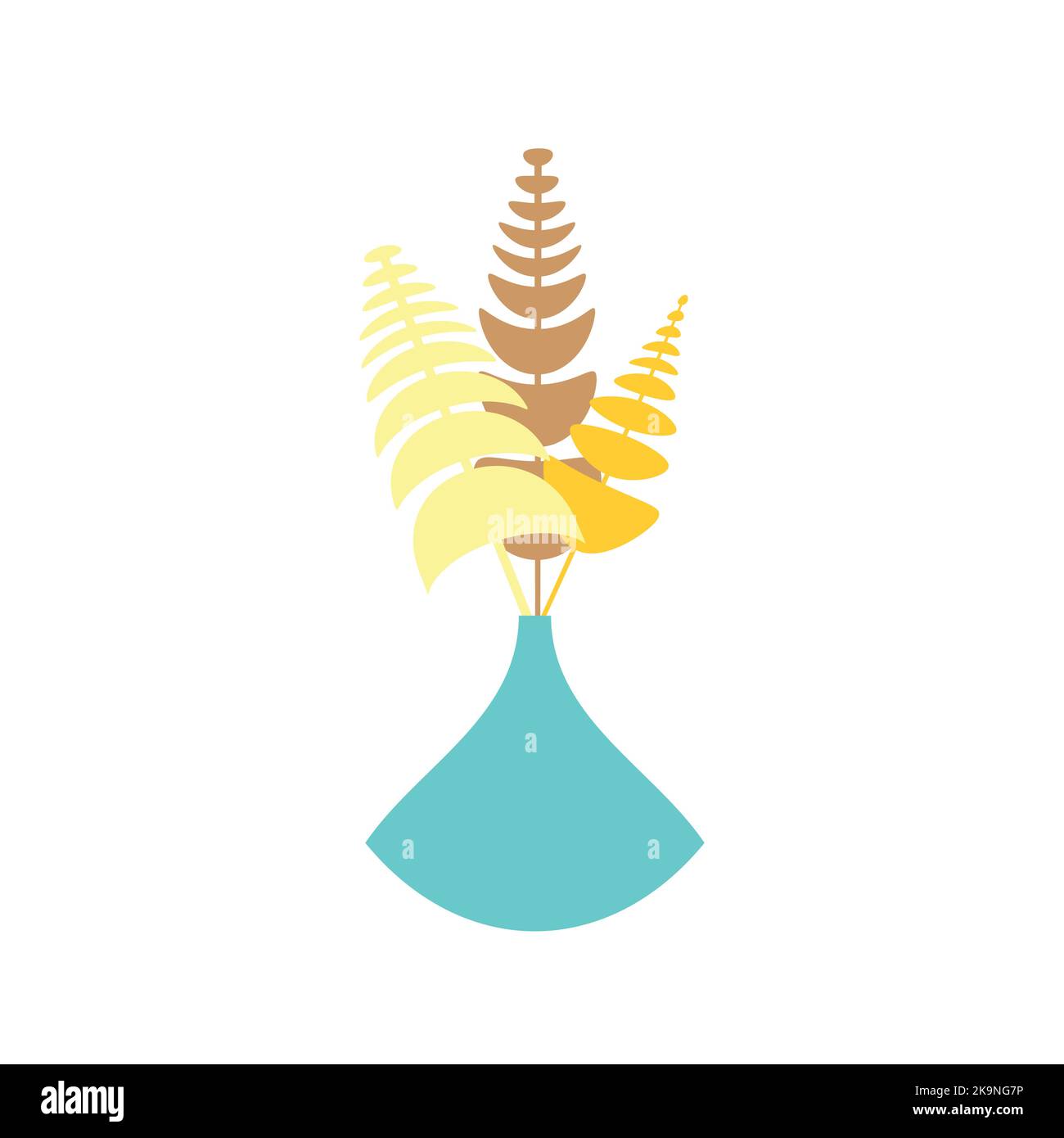 Bouquet stylisé de feuilles colorées dans un vase Illustration de Vecteur