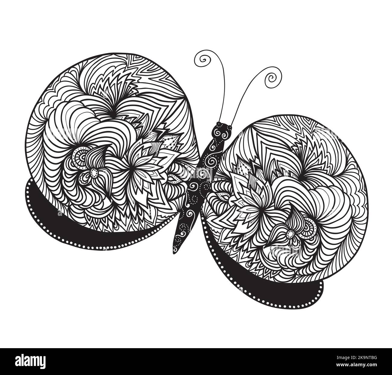 Papillon vectoriel stylisé dessiné à la main avec ornements Illustration de Vecteur