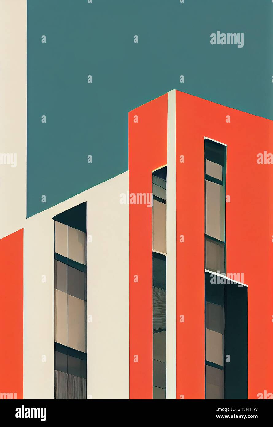 Décoration murale Bauhaus minimaliste imprimé dans des couleurs rétro, arrière-plan d'un bâtiment ancien, peinture d'art moderne, impression d'art, décoration murale Banque D'Images