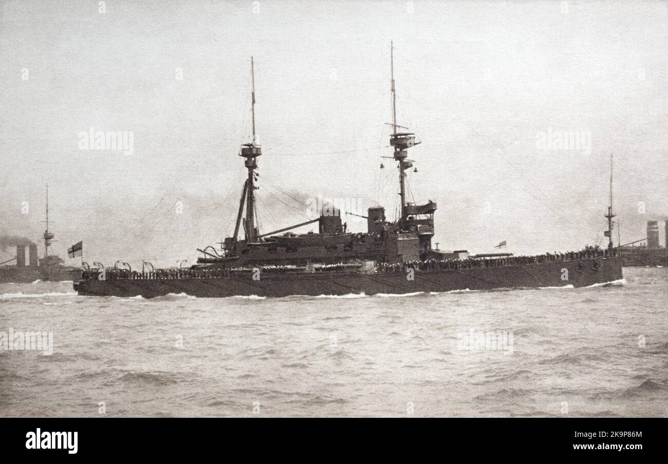 Le cuirassé de la première Guerre mondiale, le HMS Agamemnon. Ouvert en 1905 et mis en service en 1908, il sert dans la Marine royale jusqu'à son abandon en 1927. Banque D'Images
