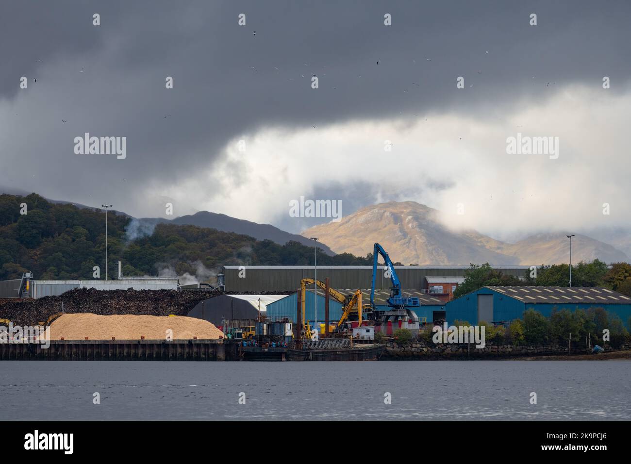 Annat point Industrial Estate, BSW Timber et K2 Sawmill, Corpach Harbour, fort William, Écosse, Royaume-Uni Banque D'Images