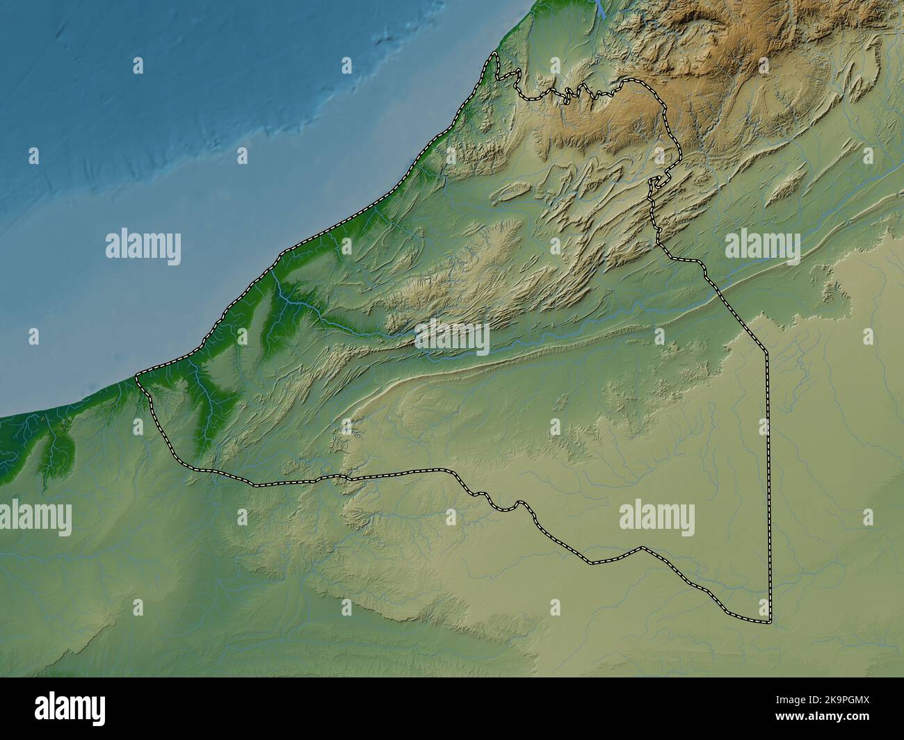 GuelmimOued noun, région du Maroc. Carte d'altitude en couleur avec