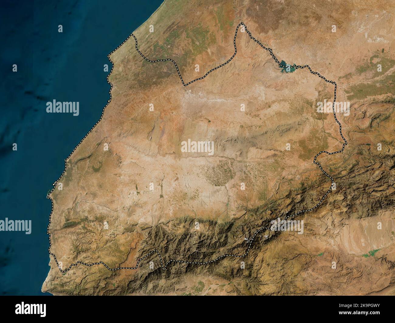 Marrakech-Safi, région du Maroc. Carte satellite basse résolution Banque D'Images