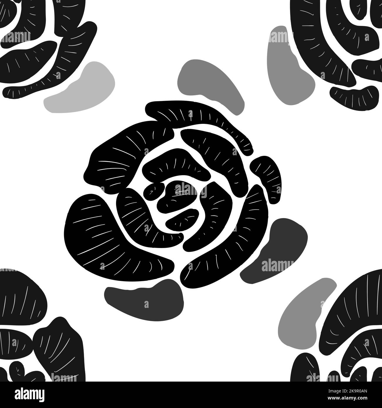 Motif abstrait noir et blanc sans couture avec roses stylisées. Fond floral. Illustration de Vecteur