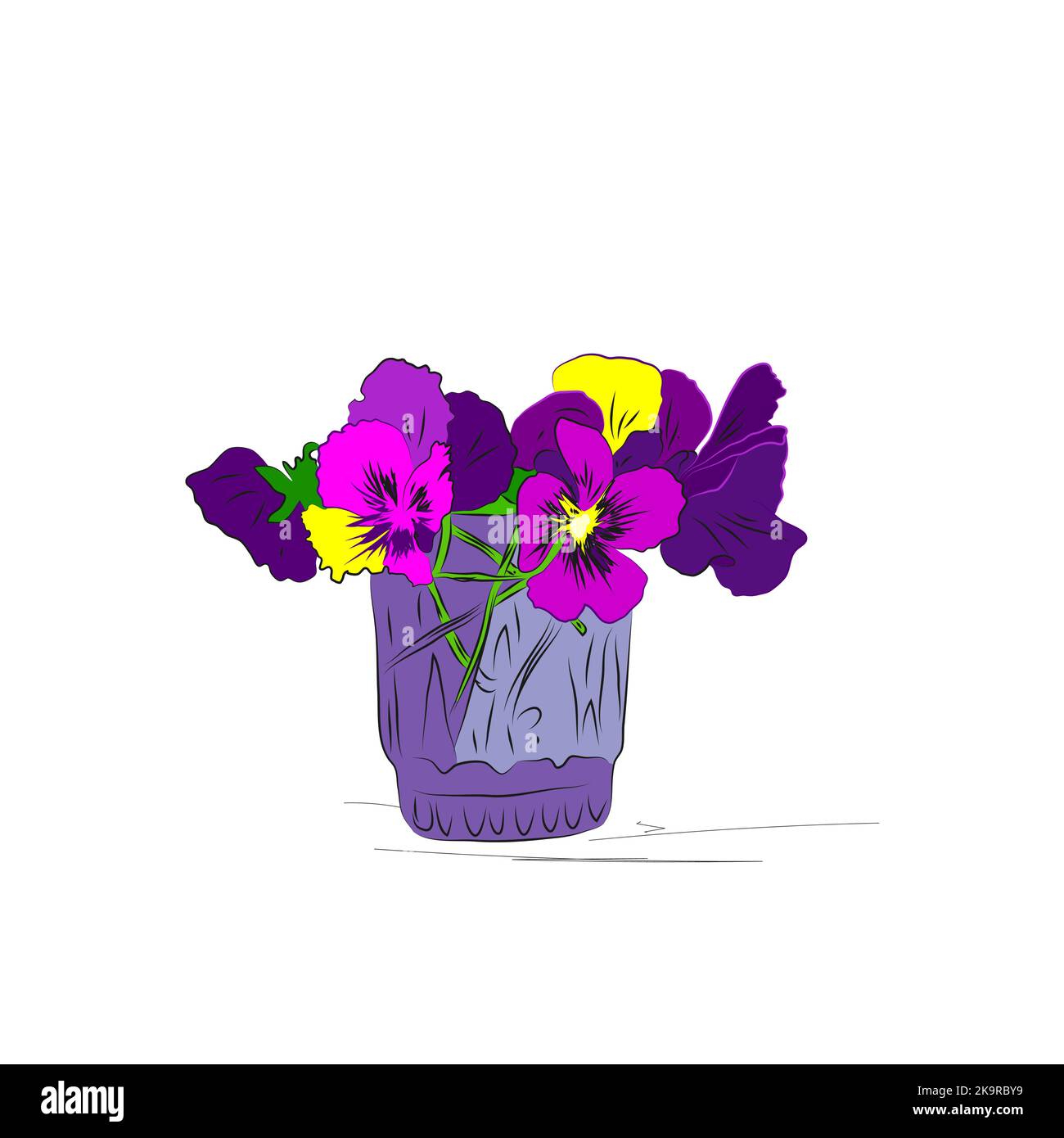 Illustration du bouquet de fleurs de pansy d'été en verre Illustration de Vecteur