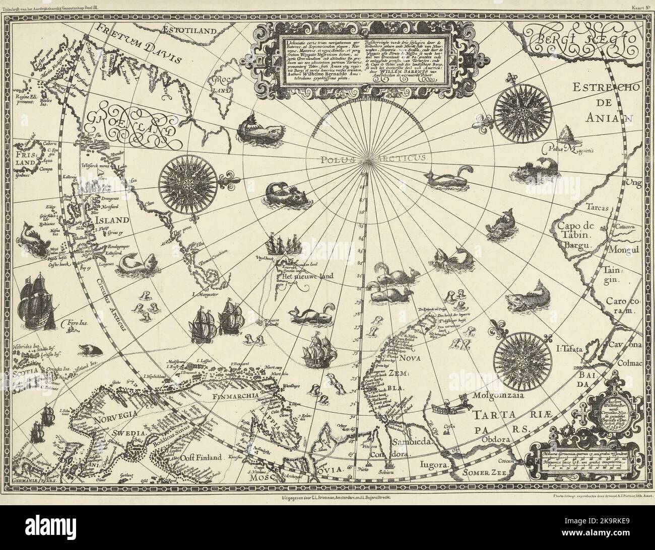 Carte de 16th siècles du pôle Nord et des pays entourant le cercle arctique, région polaire Banque D'Images