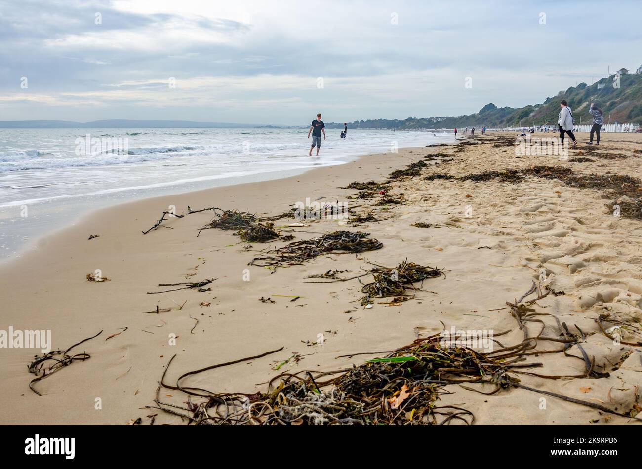 Vue sur la plage de Bournemouth à Dorset, Royaume-Uni, le jour de l'automne. Banque D'Images
