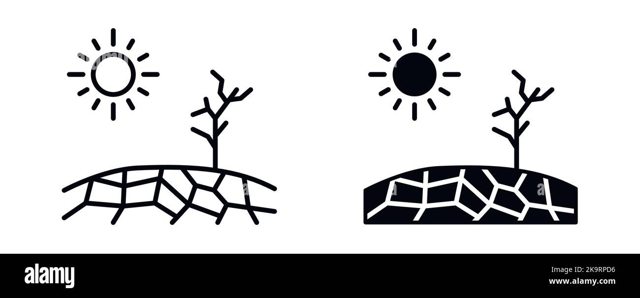 Symbole de sécheresse et de terre brûlée chaleur sèche et pas de pluie icône Illustration de Vecteur