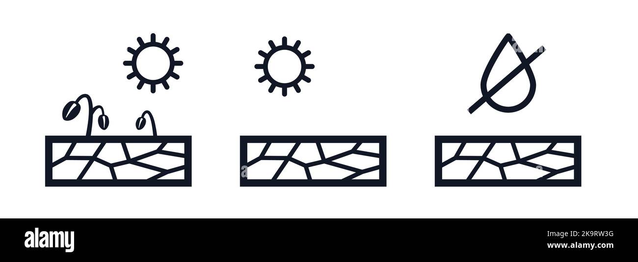 Symbole de sécheresse surface fissurée et symbole de vecteur de sécheresse temps chaud Illustration de Vecteur