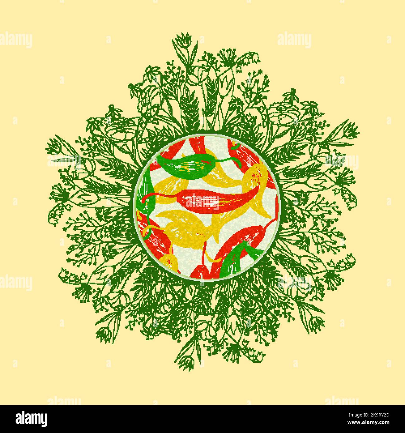 Étiquette pour les produits naturels. Badge de produit biologique avec poivrons. Illustration de Vecteur