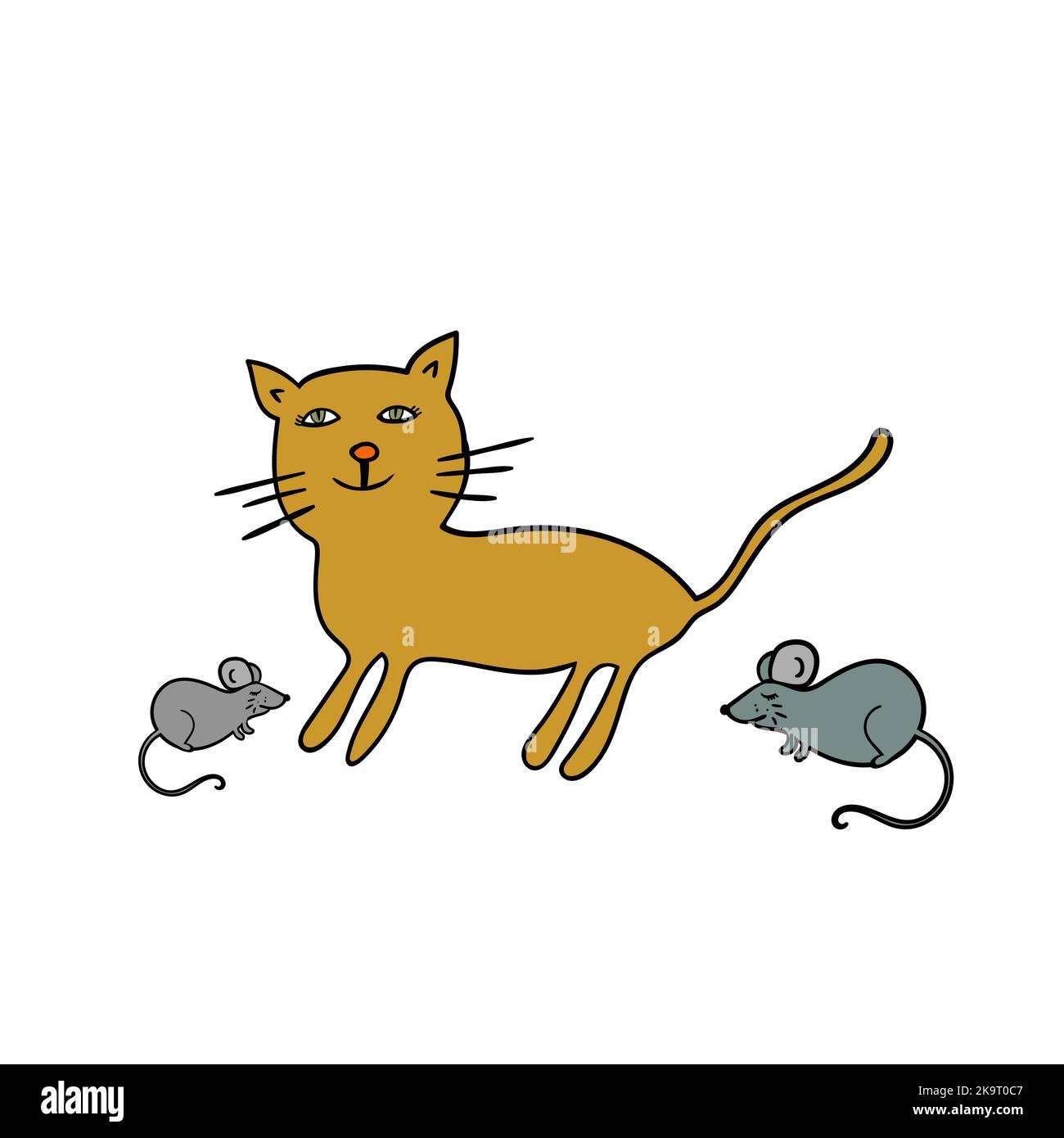 Illustration du chat et de la souris. Animaux amusants de style dessin animé. Illustration de Vecteur