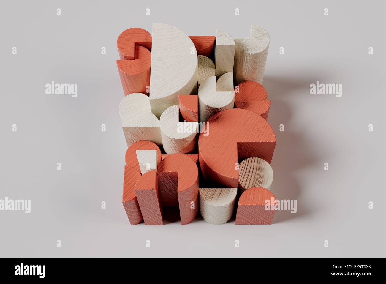 Les bâtons ronds en bois rouge et blanc rendent 3D. Banque D'Images