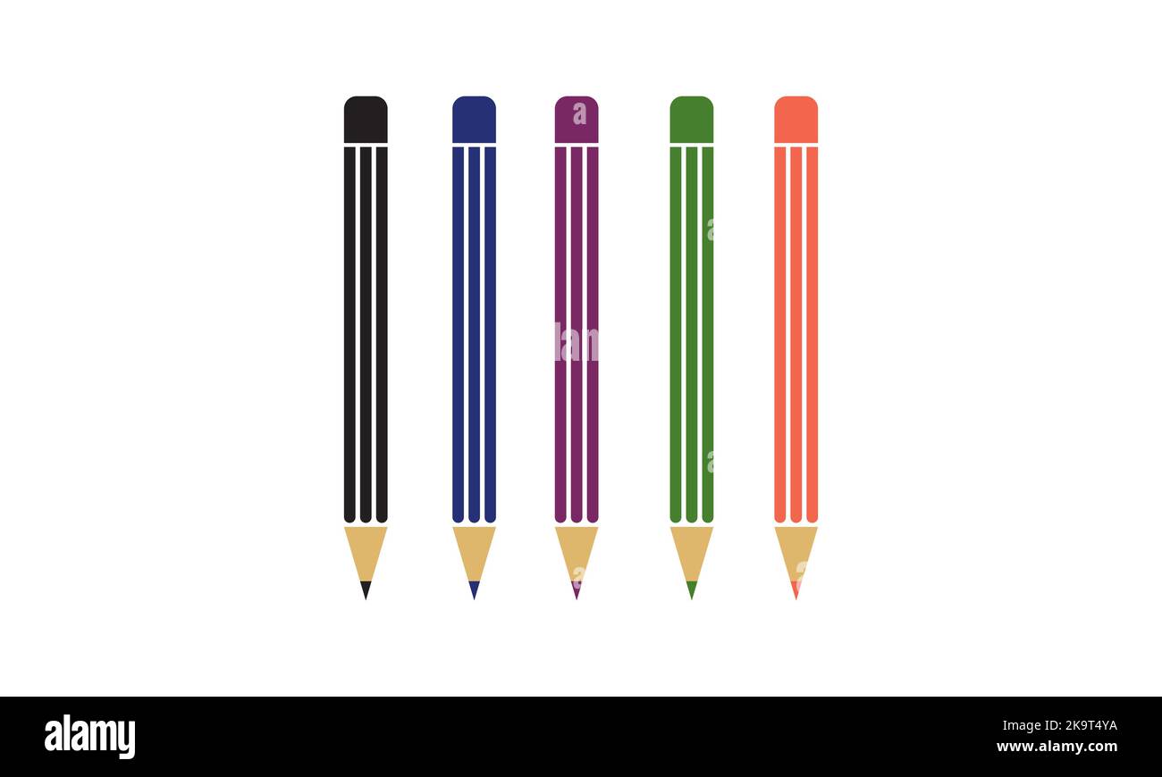 Crayons de couleur en rangée. Ensemble de crayons pour les illustrations, l'art, l'étude. Prêt pour l'école. Illustration de Vecteur