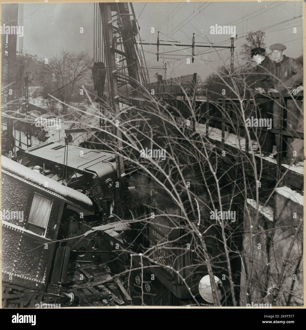 Grue à vapeur chemins de fer nationaux, SJ A1 'Nässjö' et SJ A2 'Ånge' Bärgar Elllok SJ DK 539 à l'accident de Tomteboda 1950. Banque D'Images