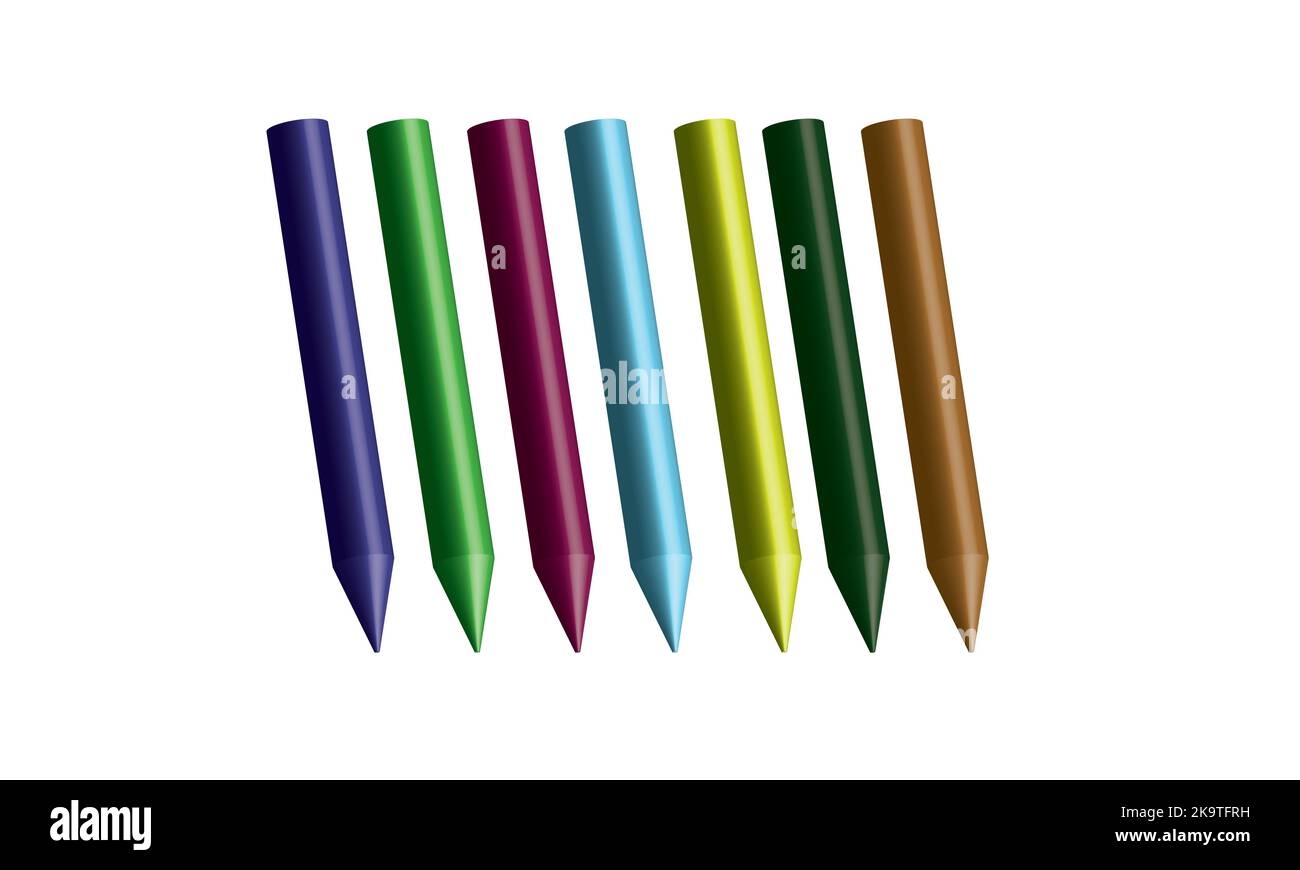 3D crayons. Collection de crayons de cire colorés. Illustration vectorielle isolée avec un style réaliste Illustration de Vecteur