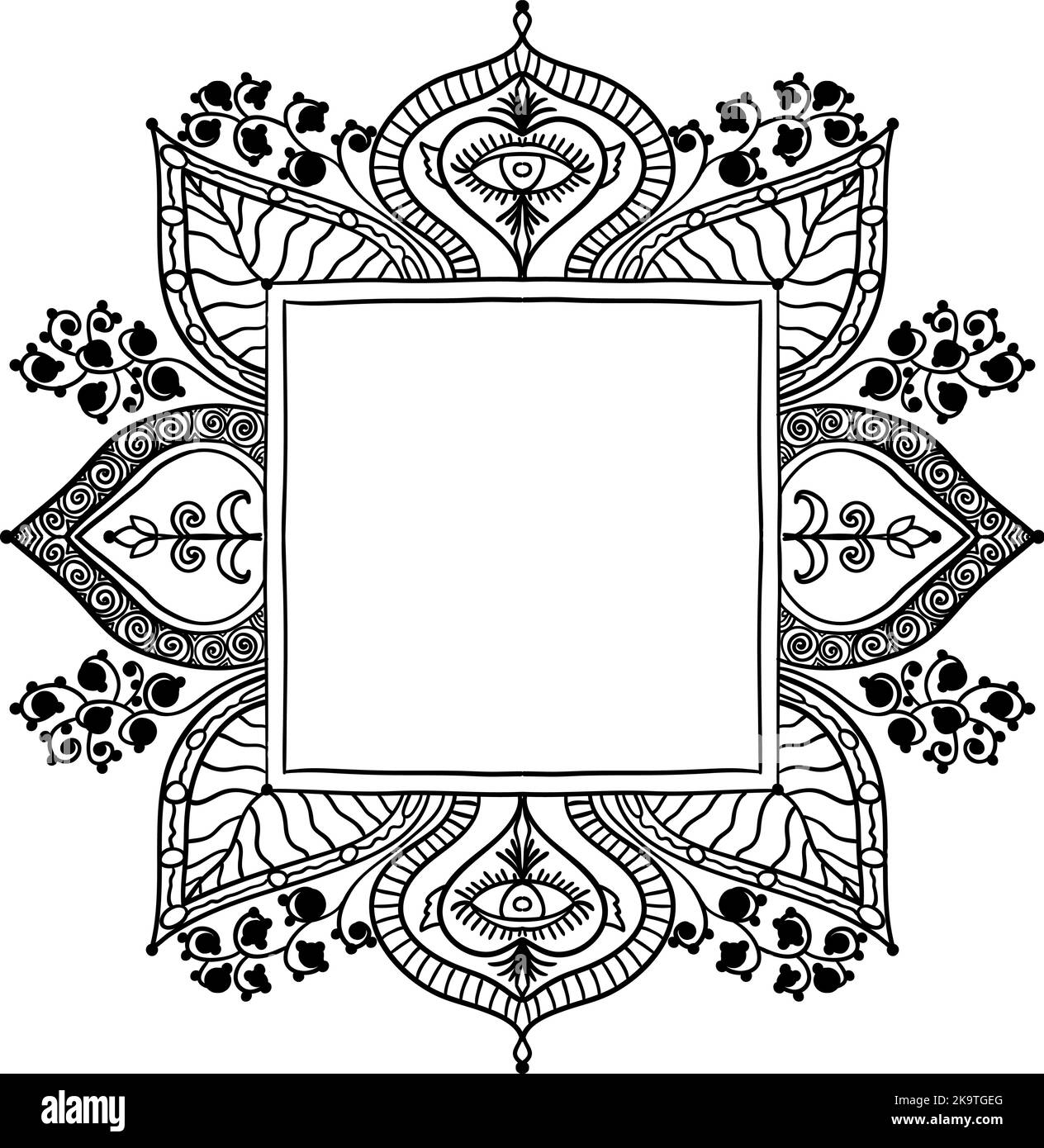 Cadre en forme de caniche décoratif abstrait. Élément design avec motifs à base de plantes. Illustration de Vecteur