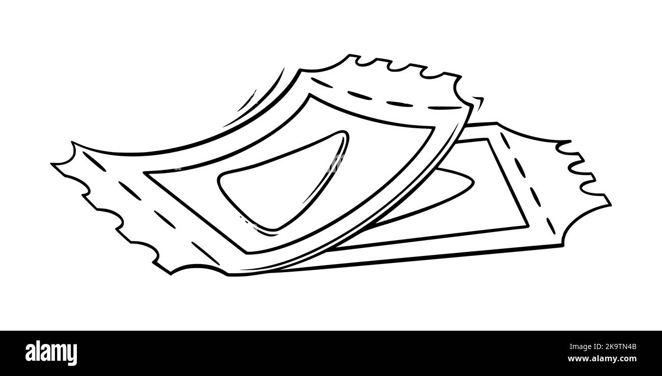 Croquis des billets de cinéma. Billets de cinéma en style doodle. Illustration vectorielle isolée sur fond blanc Illustration de Vecteur