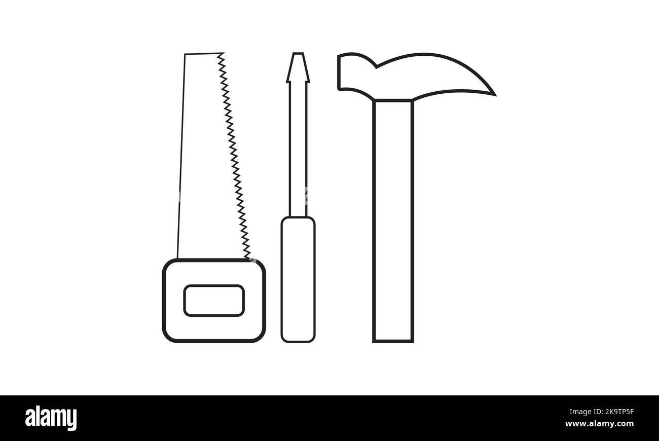Icône marteau, scie, tournevis et marteau. Illustration vectorielle Illustration de Vecteur